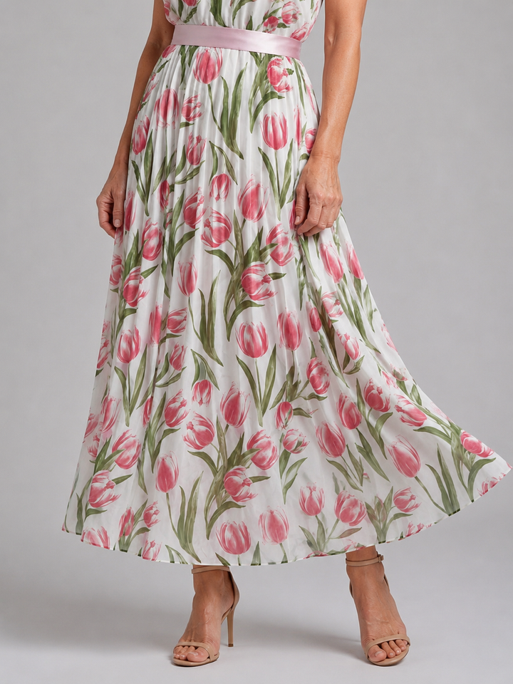 Iris — Robe longue dos nu plissée à tulipes