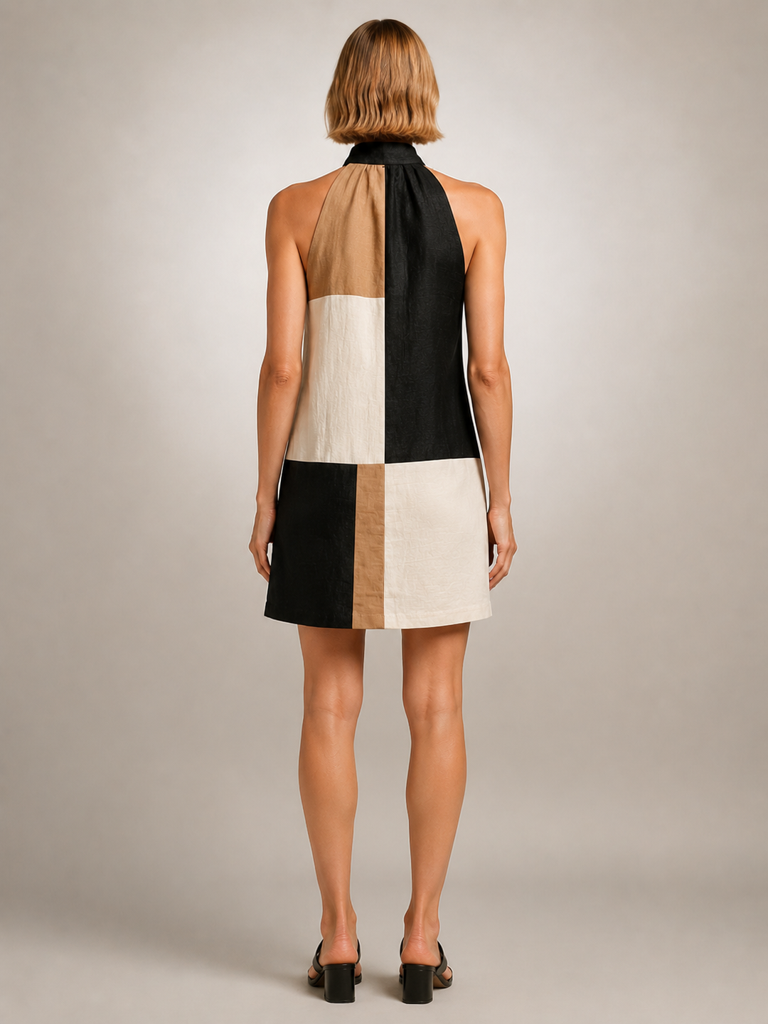 Noémie | Robe courte colorblock à col licou
