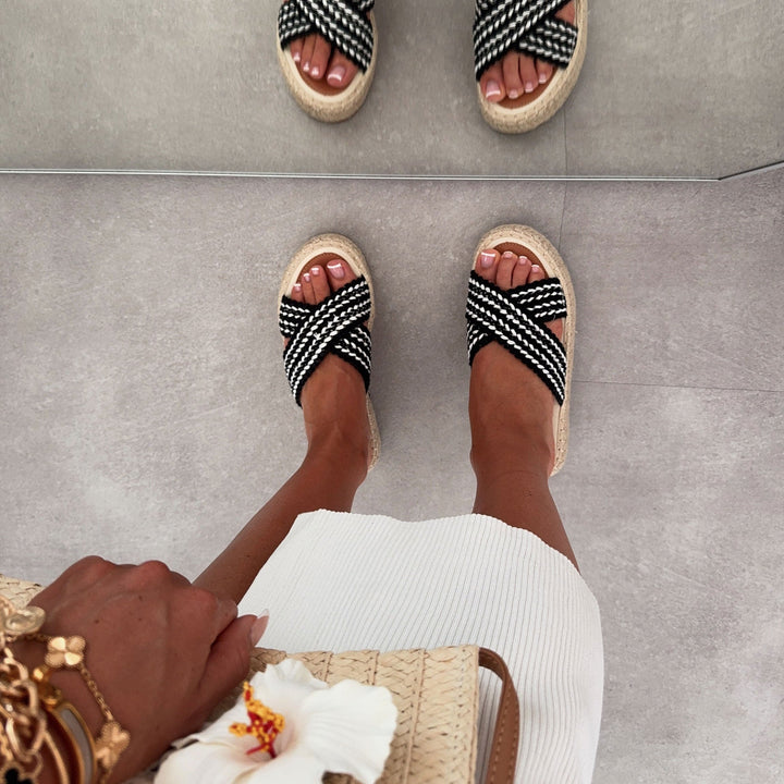 Gaëlle | Mules plateforme noires à brides tressées