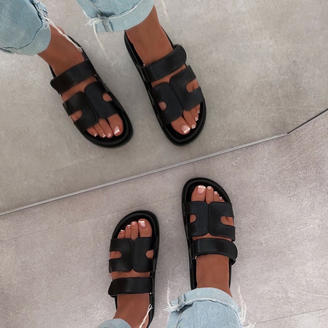 Odile | Mules noires à brides réglables