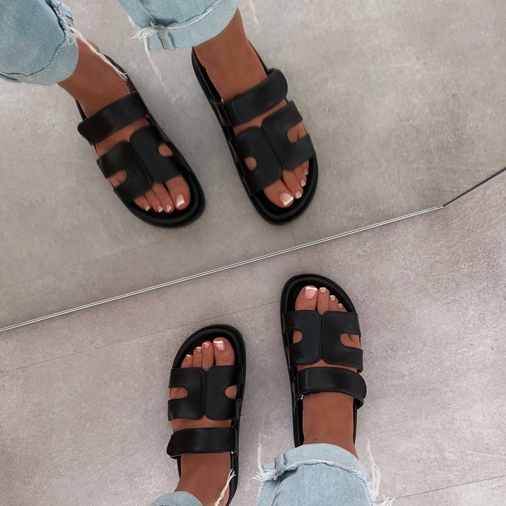 Odile | Mules noires à brides réglables