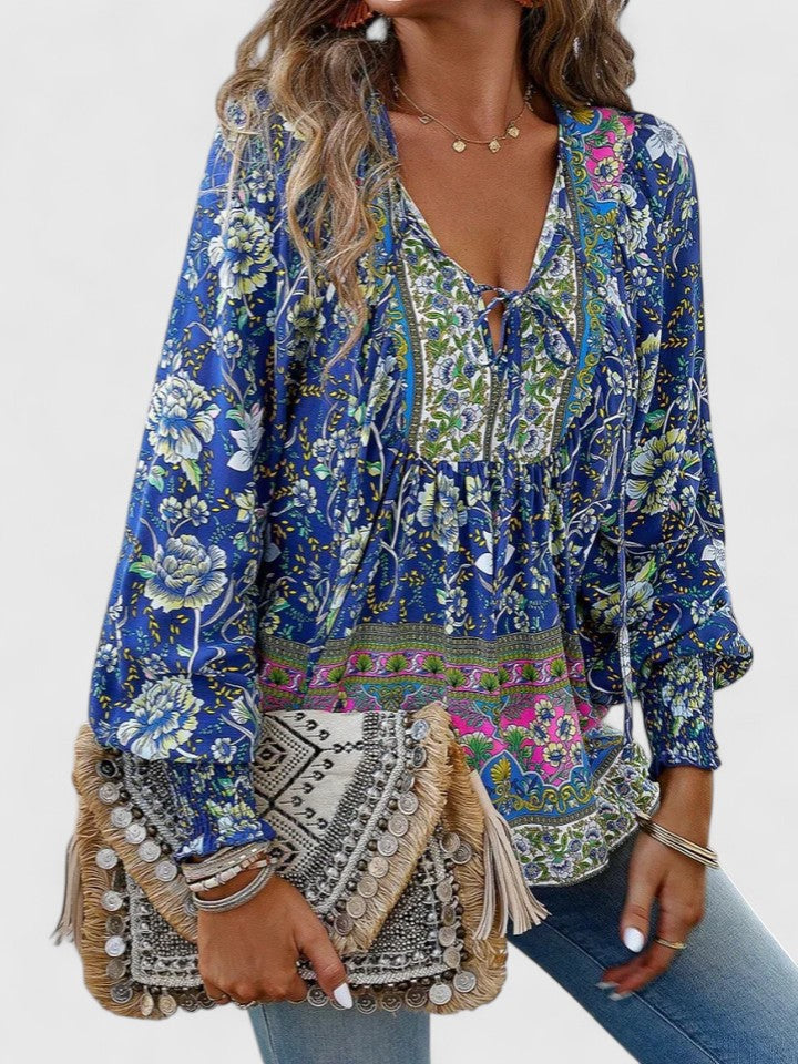 Anaïse | Blouse bohème à manches ballon — Bleu roi