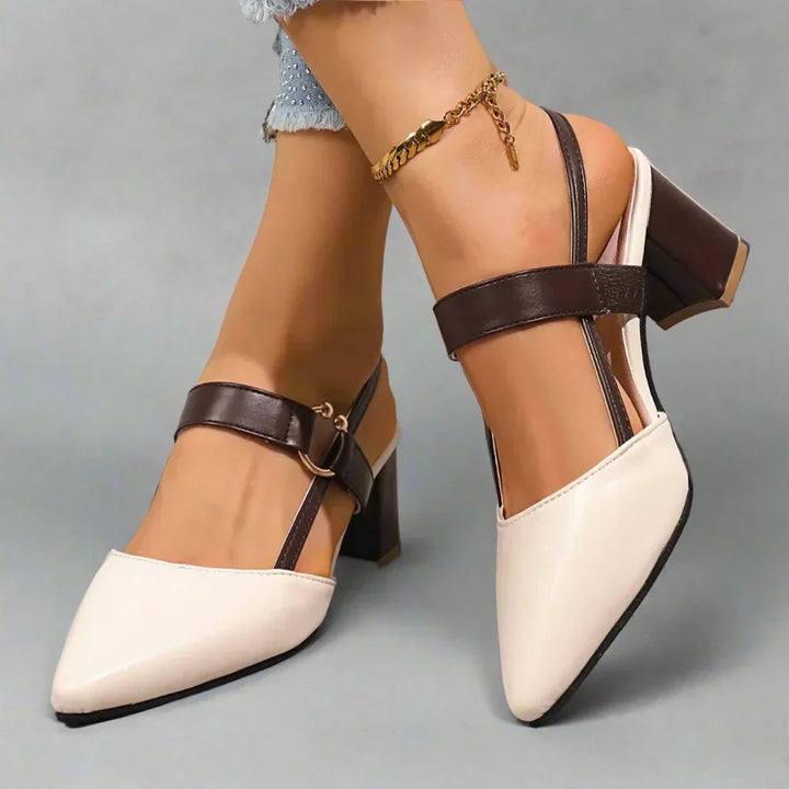 Solène | Escarpins slingback pointus à talon bloc