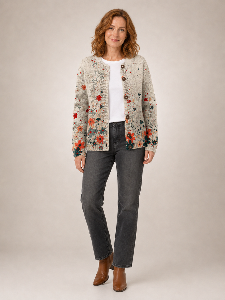Sabrina | Cardigan fleuri vintage en maille
