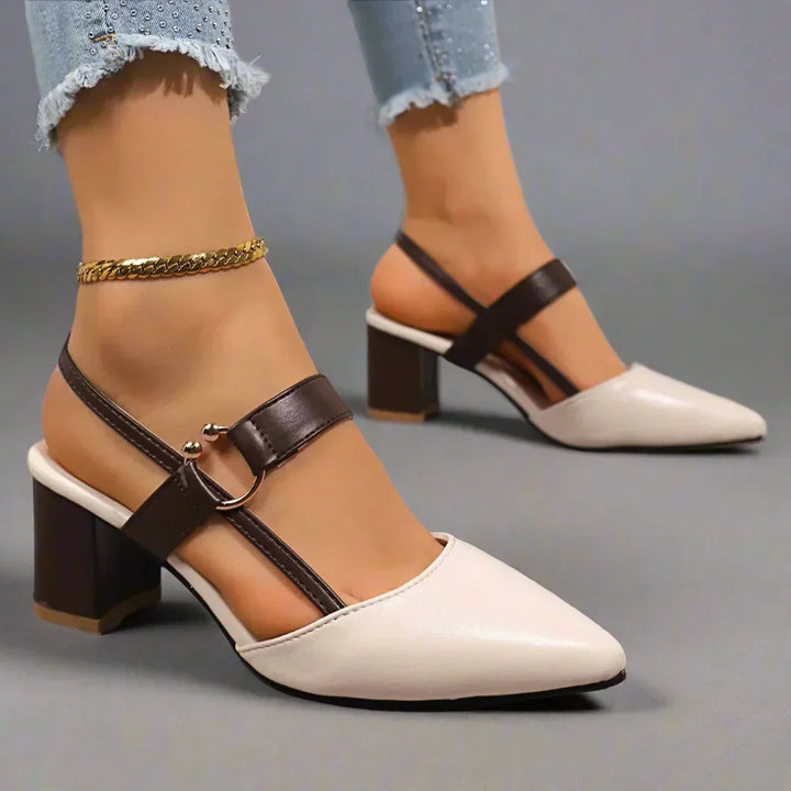 Solène | Escarpins slingback pointus à talon bloc