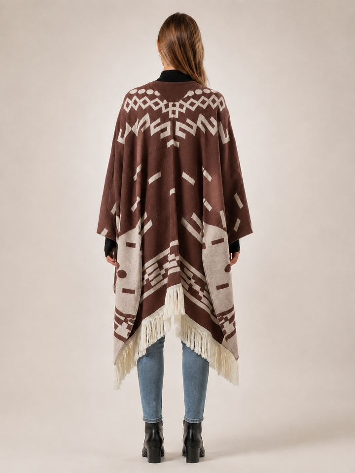 Séverine | Poncho à franges motif jacquard