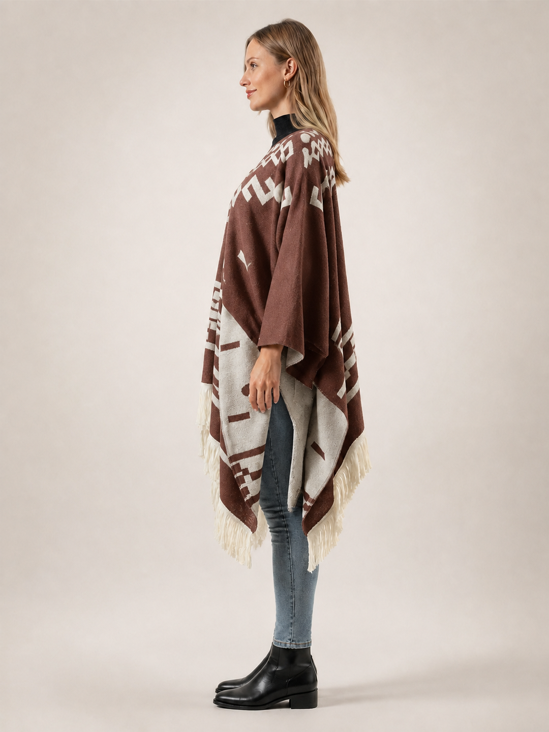 Séverine | Poncho à franges motif jacquard