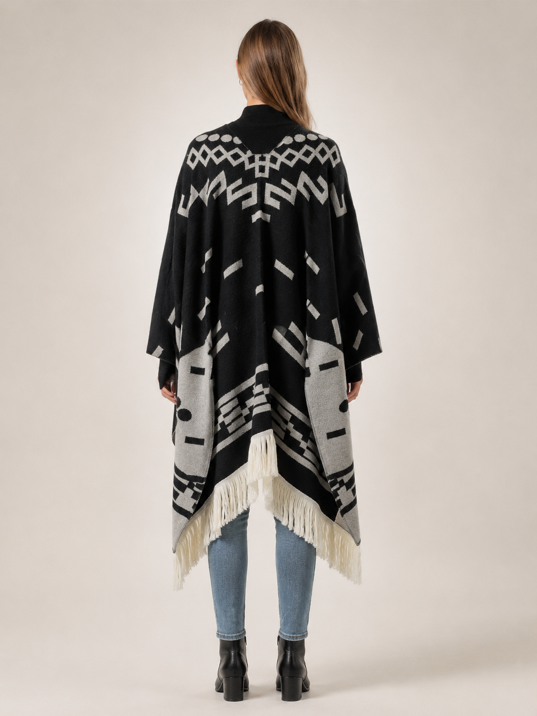 Séverine | Poncho à franges motif jacquard