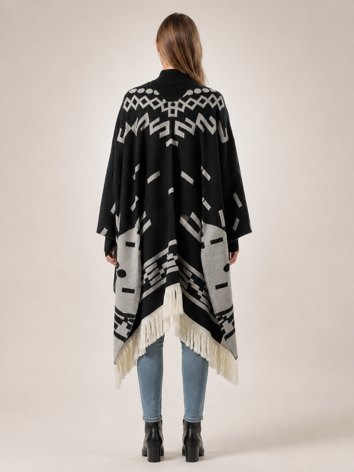 Séverine | Poncho à franges motif jacquard