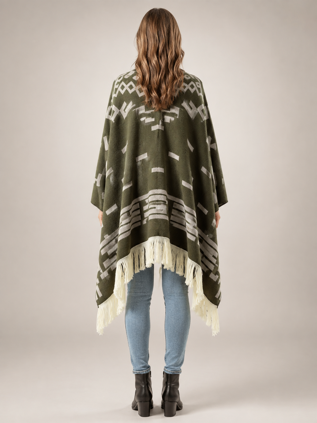 Séverine | Poncho à franges motif jacquard