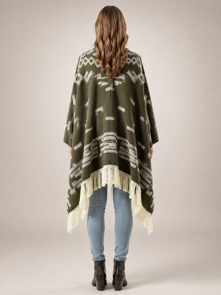 Séverine | Poncho à franges motif jacquard