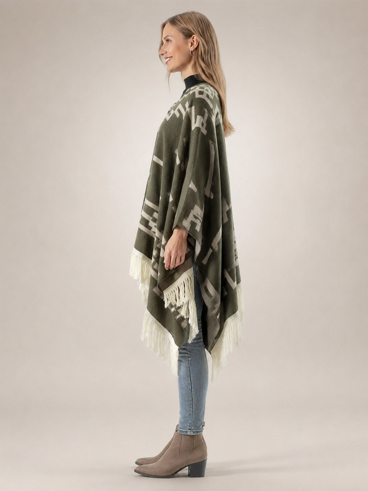 Séverine | Poncho à franges motif jacquard