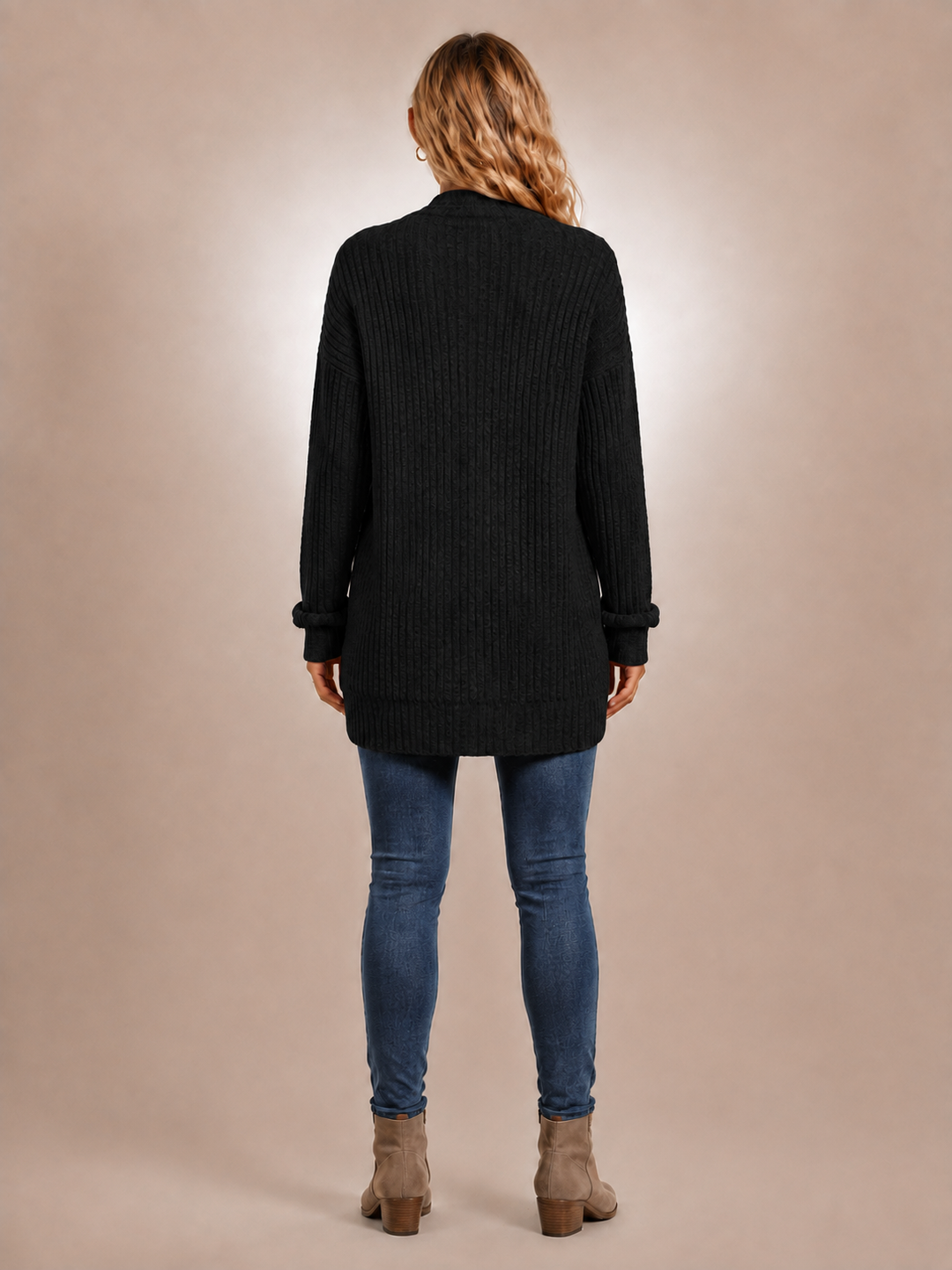 Solène | Cardigan long à poches en maille côtelée