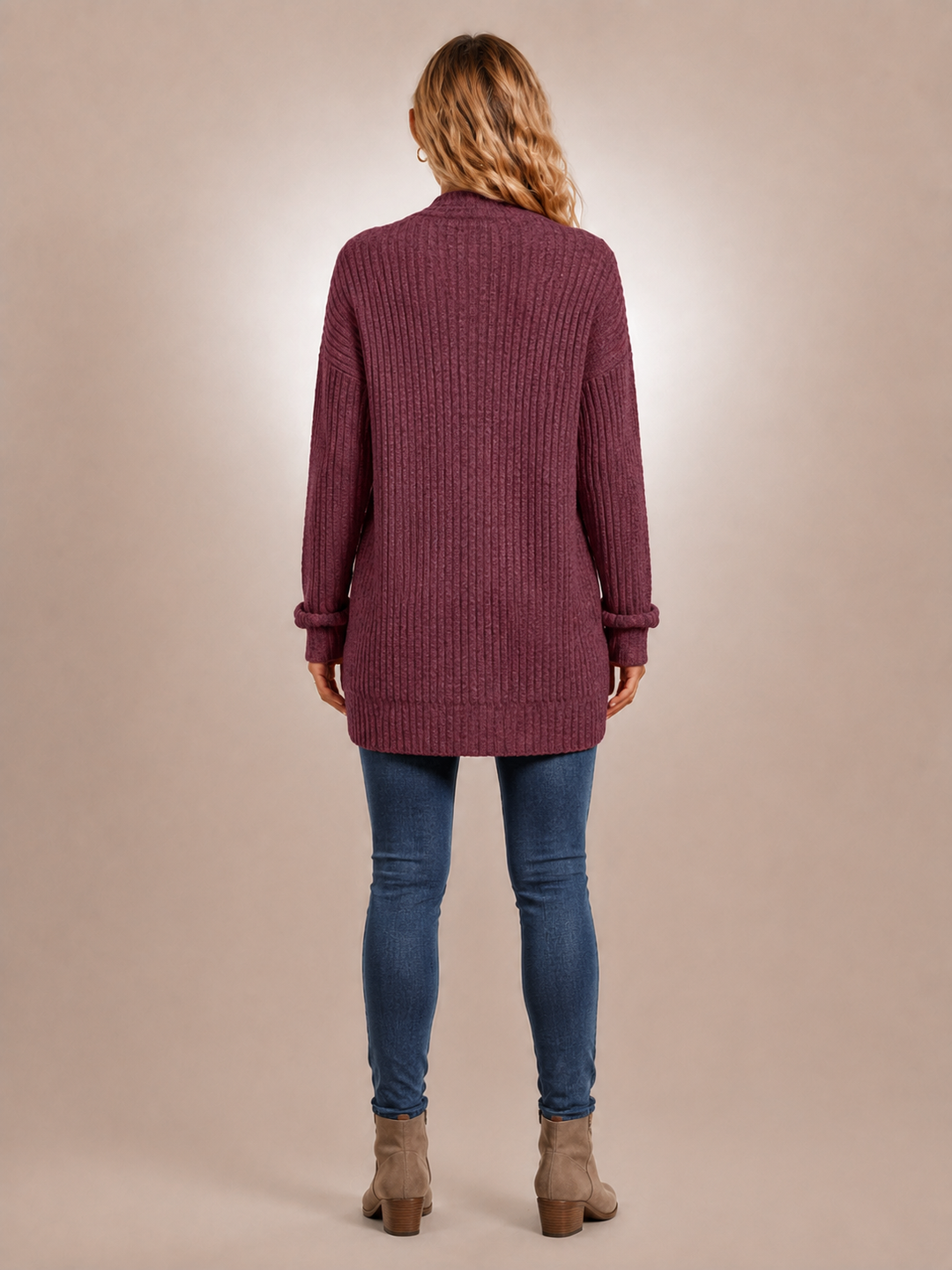 Solène | Cardigan long à poches en maille côtelée