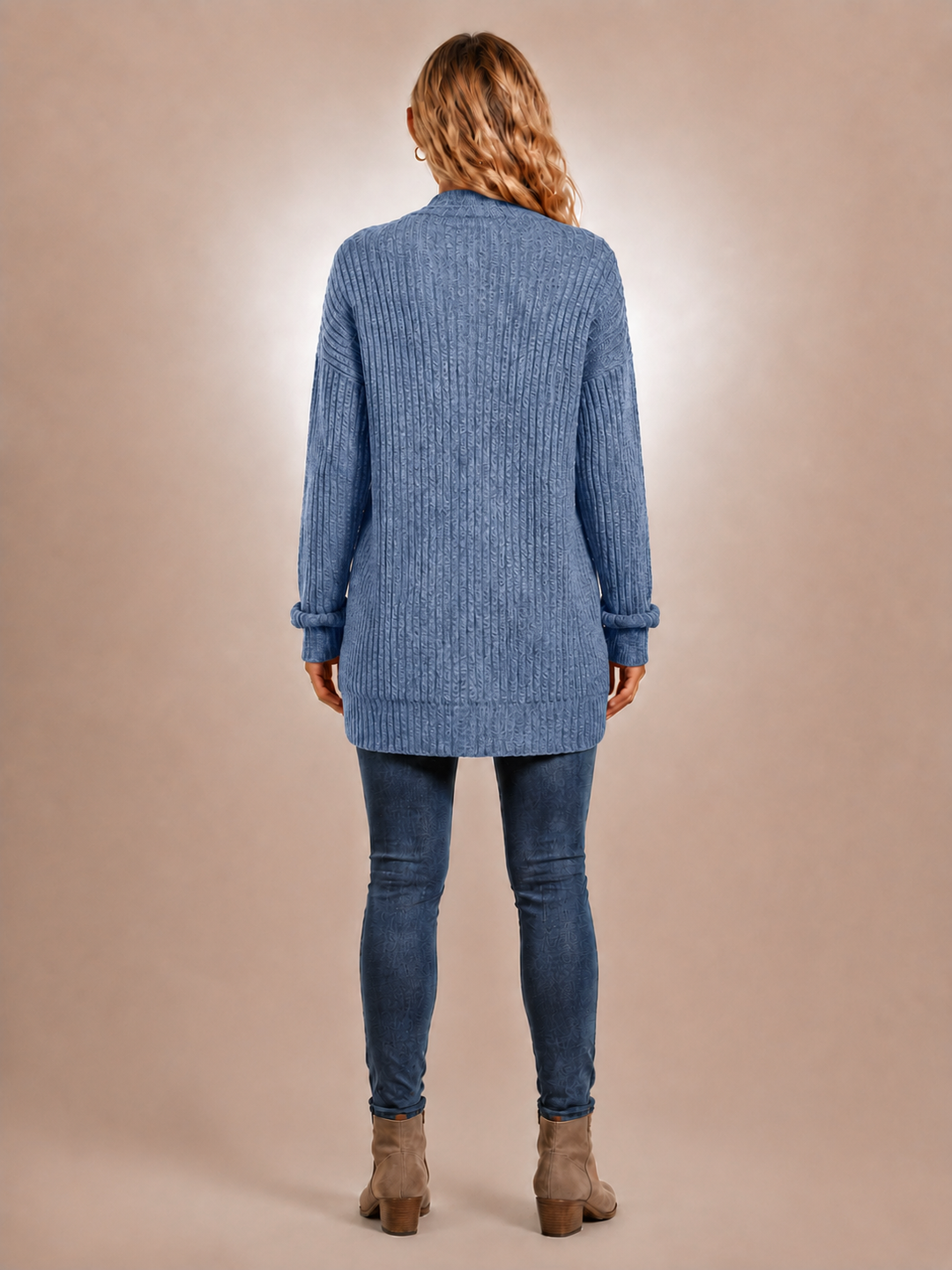 Solène | Cardigan long à poches en maille côtelée