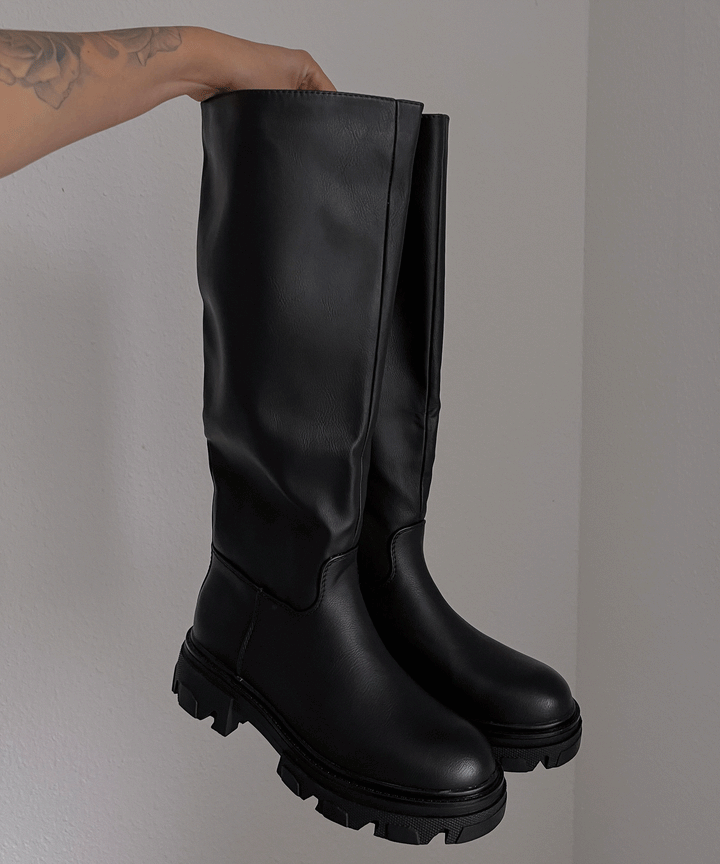 Henriette | Bottes hautes noires à semelle épaisse