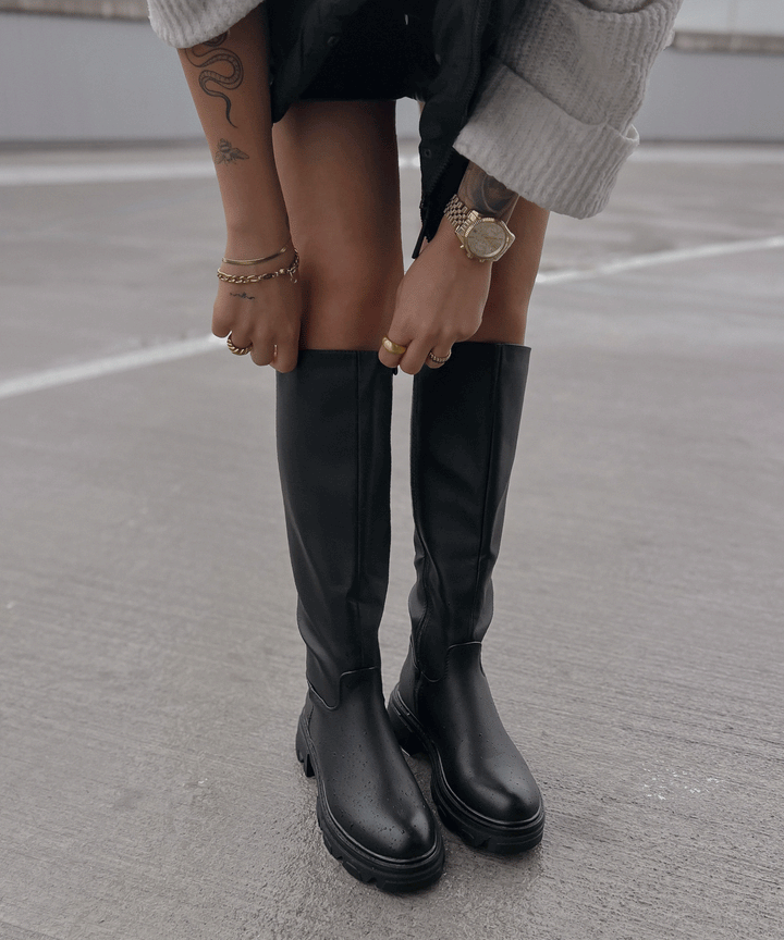 Henriette | Bottes hautes noires à semelle épaisse