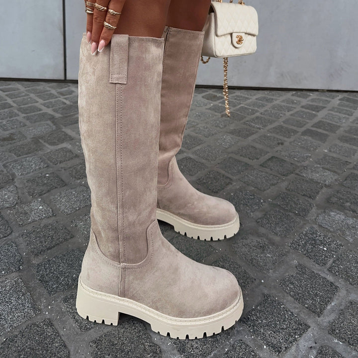 Roseline | Bottes hautes beiges à semelle épaisse
