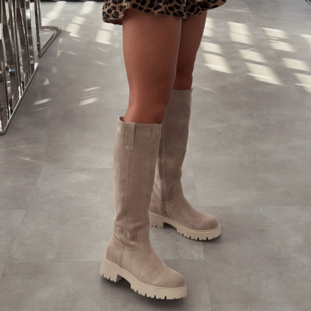 Roseline | Bottes hautes beiges à semelle épaisse