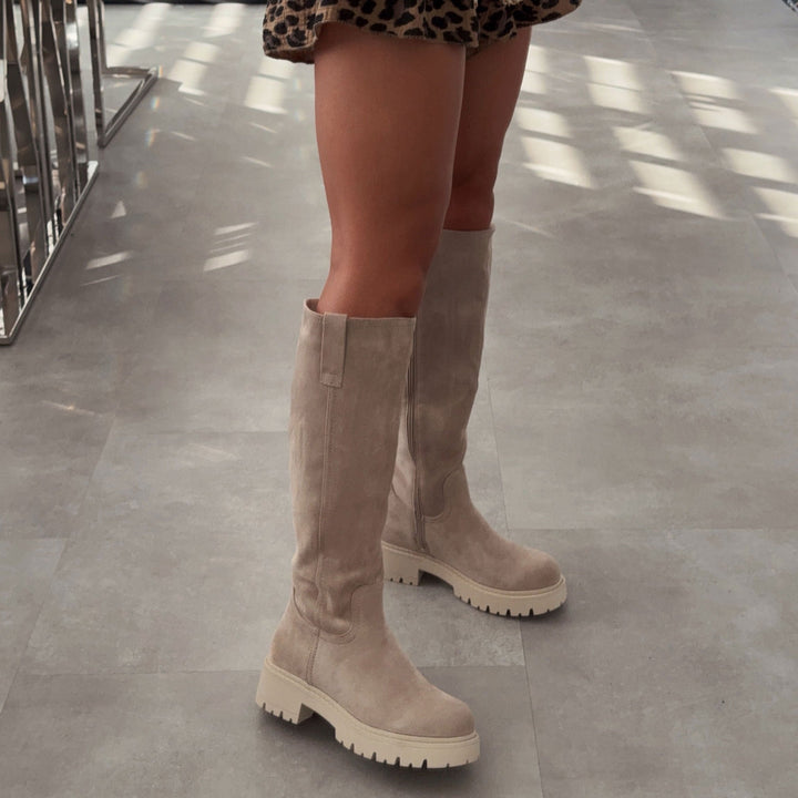 Roseline | Bottes hautes beiges à semelle épaisse