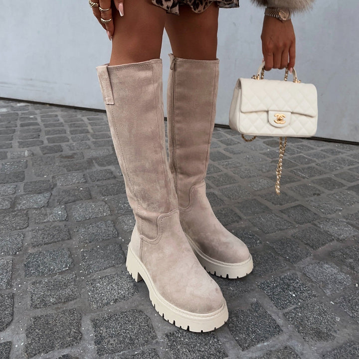 Roseline | Bottes hautes beiges à semelle épaisse