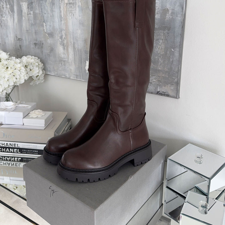 Simone | Bottes hautes marron à semelle épaisse