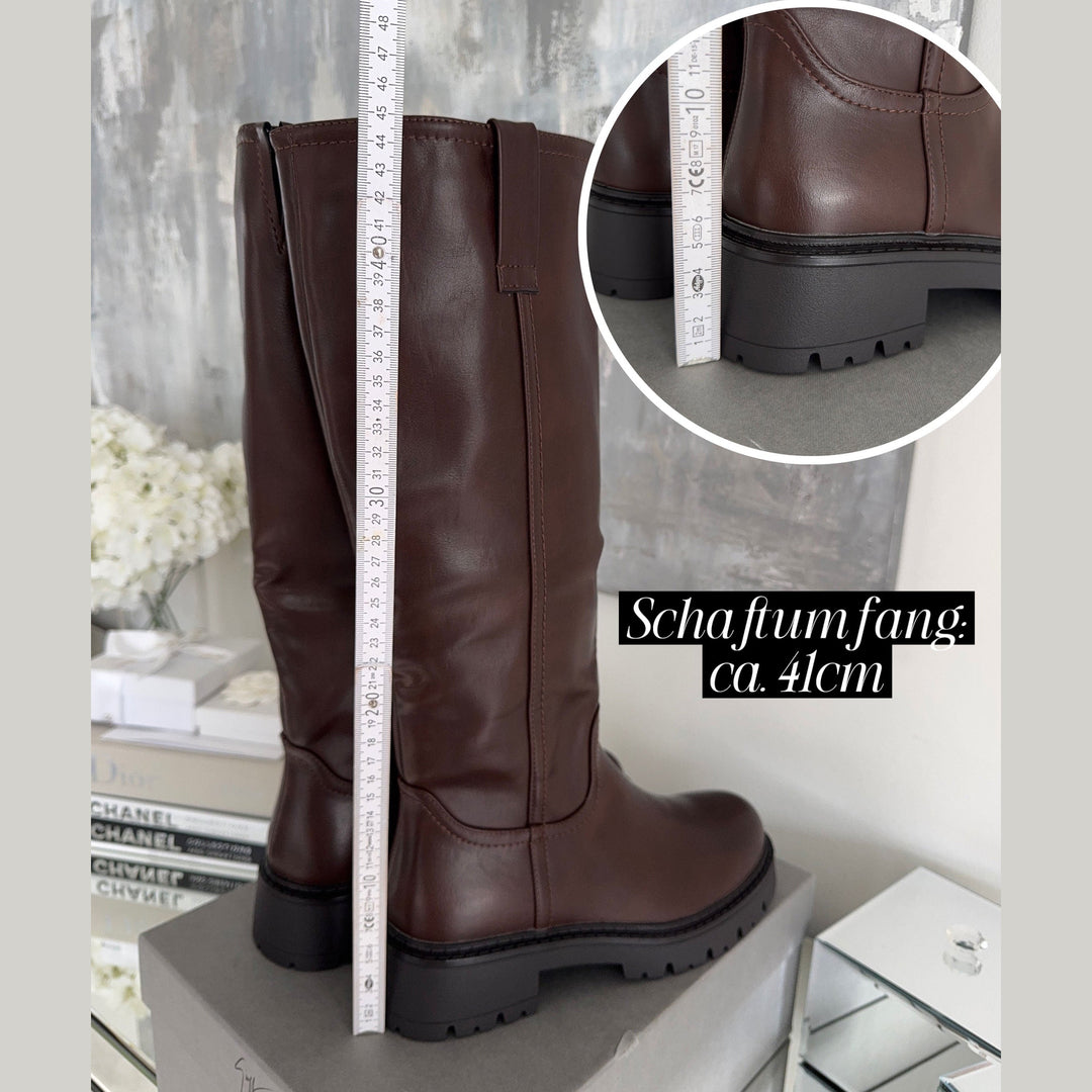 Simone | Bottes hautes marron à semelle épaisse