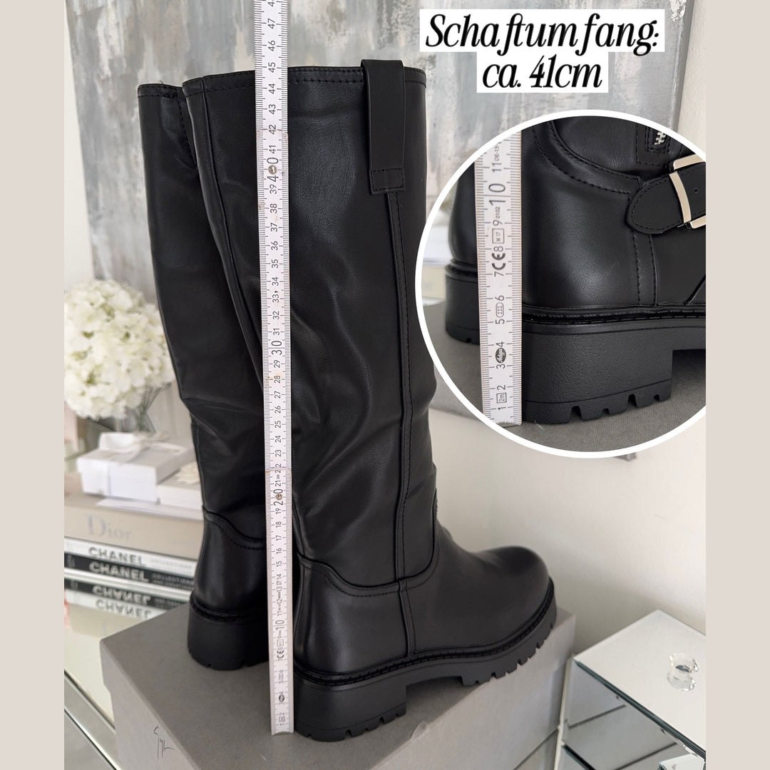 Véronique | Bottes hautes noires à semelle épaisse