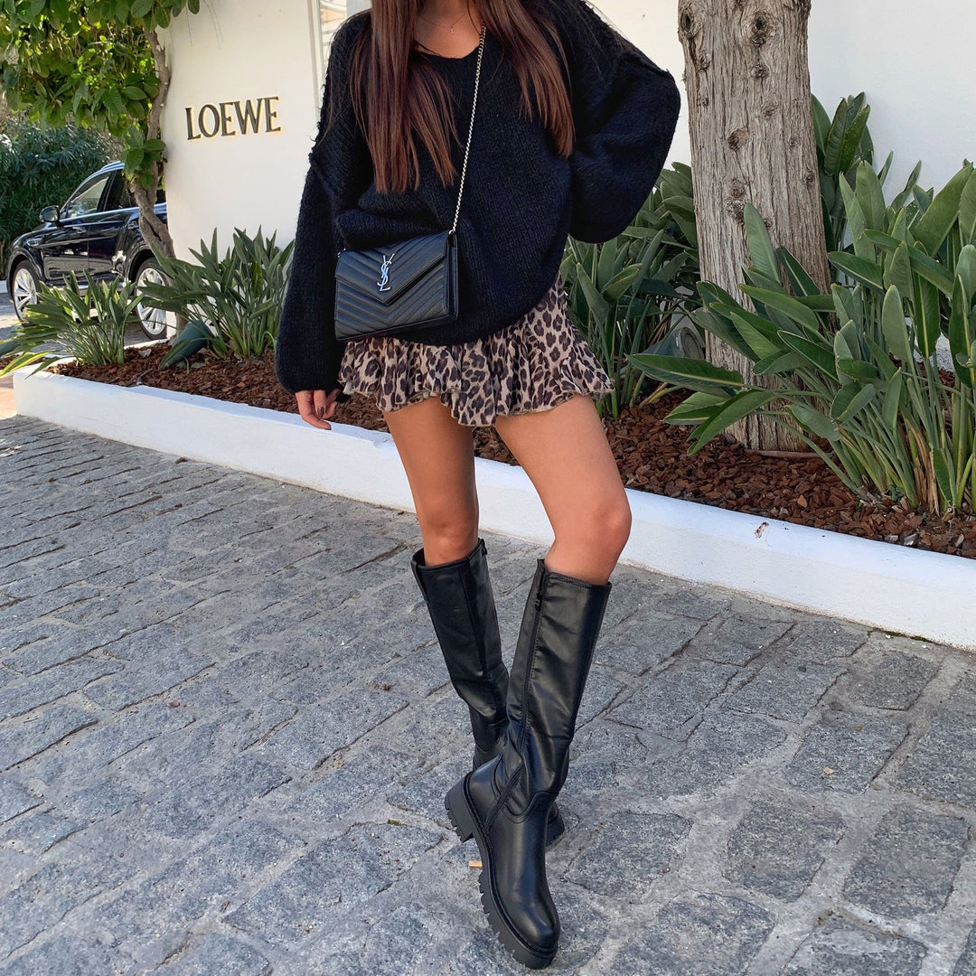 Véronique | Bottes hautes noires à semelle épaisse