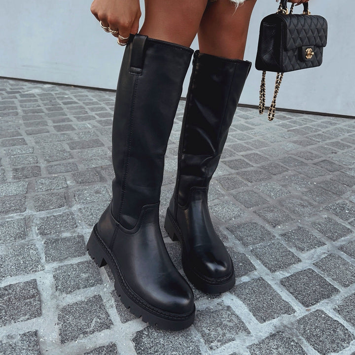 Véronique | Bottes hautes noires à semelle épaisse