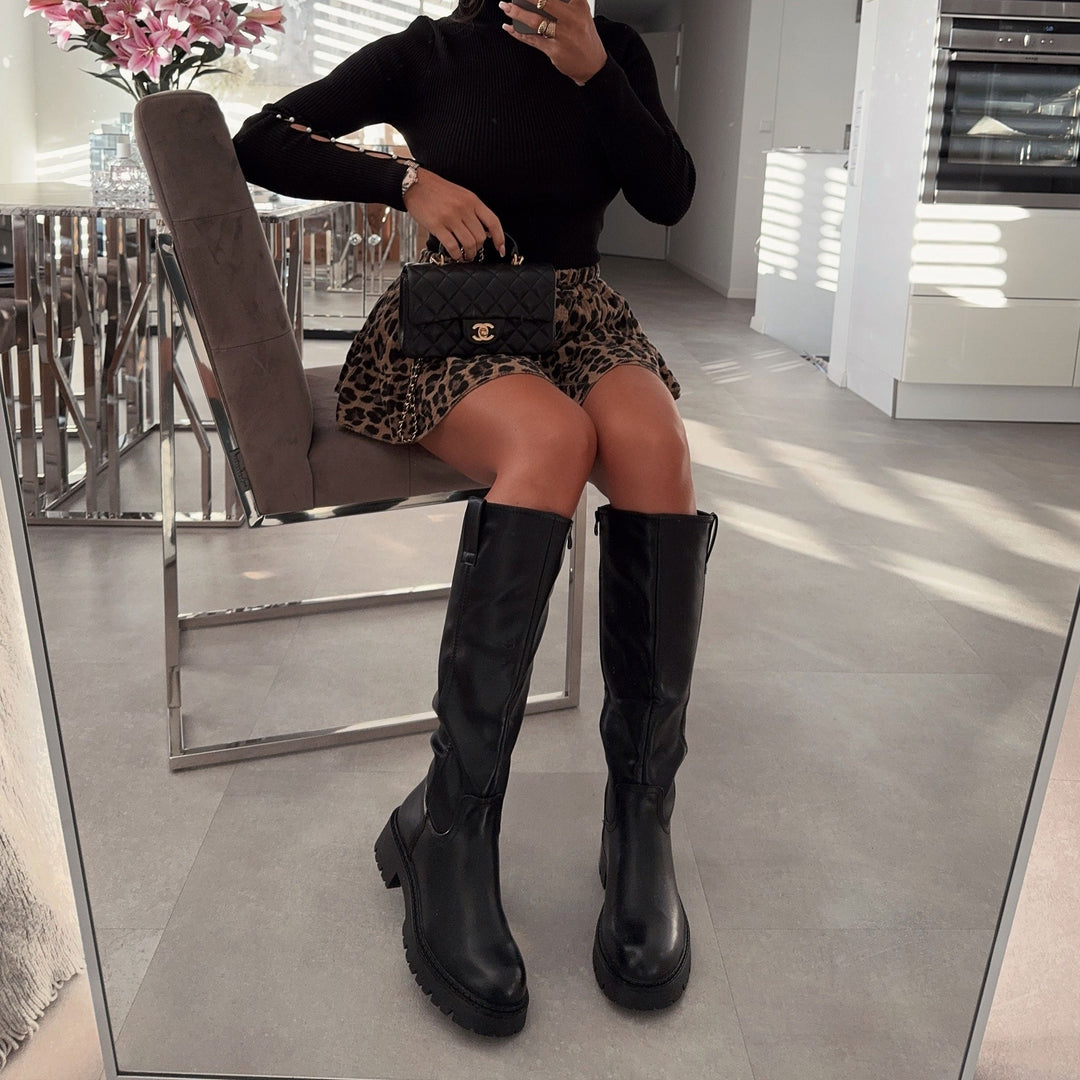 Véronique | Bottes hautes noires à semelle épaisse
