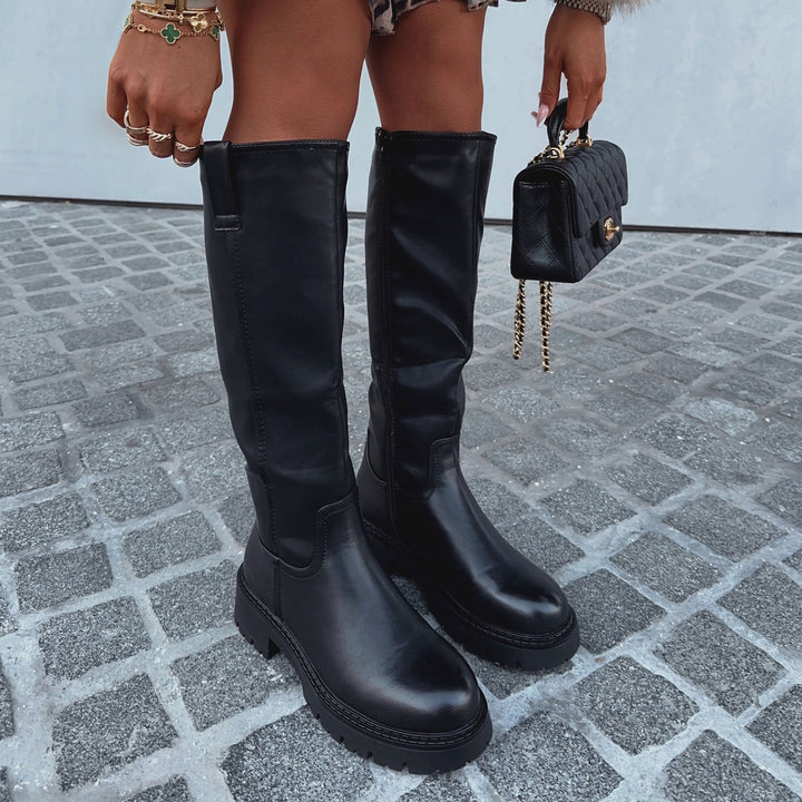 Véronique | Bottes hautes noires à semelle épaisse