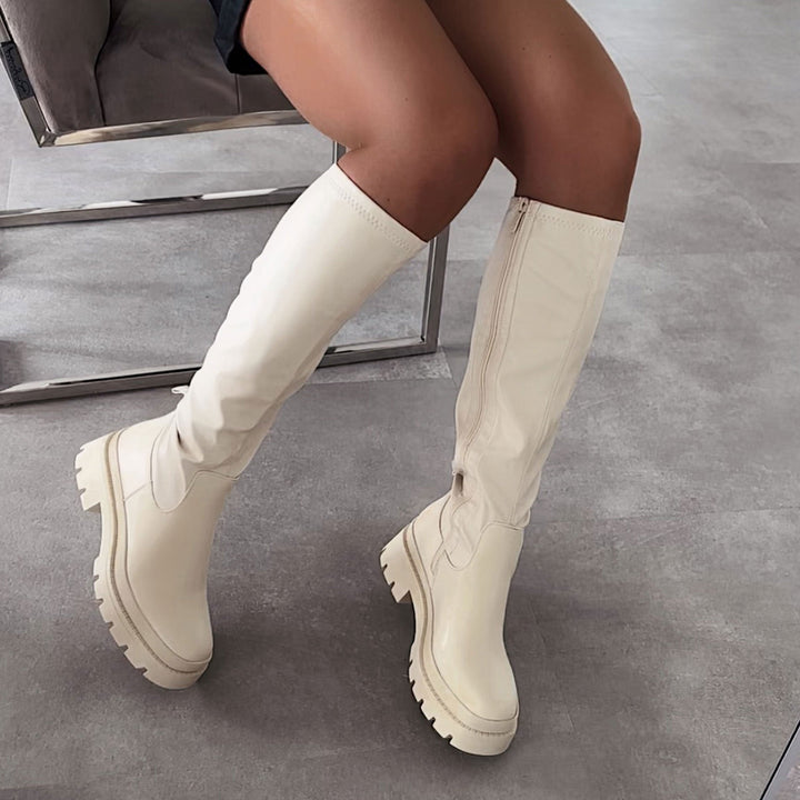 Bettina | Bottes hautes beiges à plateforme