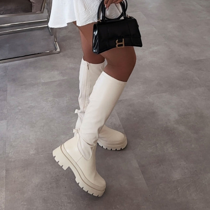 Bettina | Bottes hautes beiges à plateforme