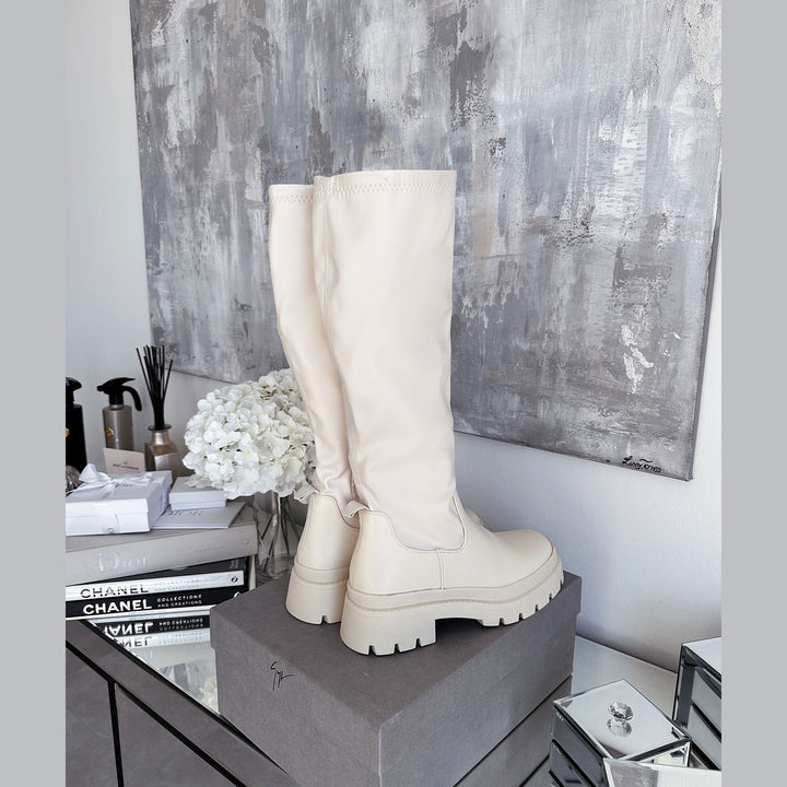 Bettina | Bottes hautes beiges à plateforme