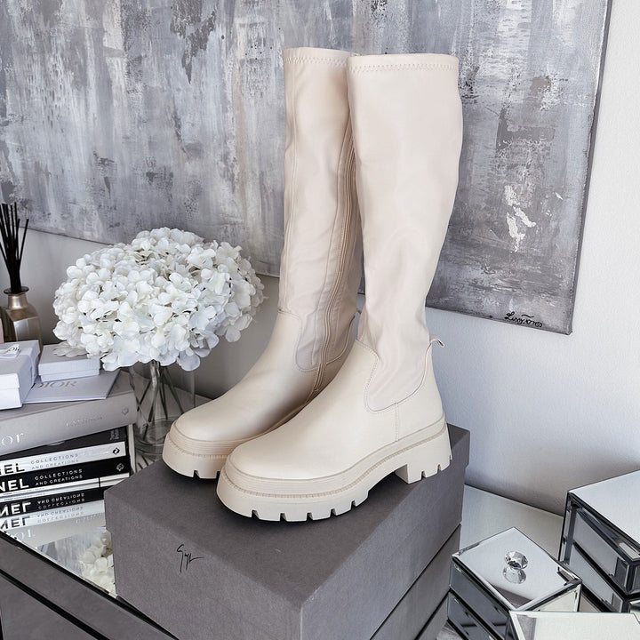 Bettina | Bottes hautes beiges à plateforme