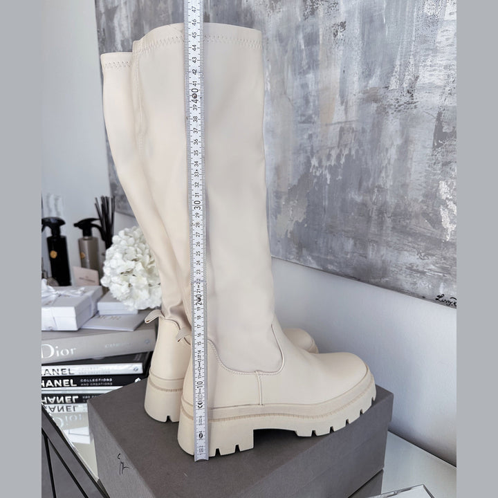 Bettina | Bottes hautes beiges à plateforme