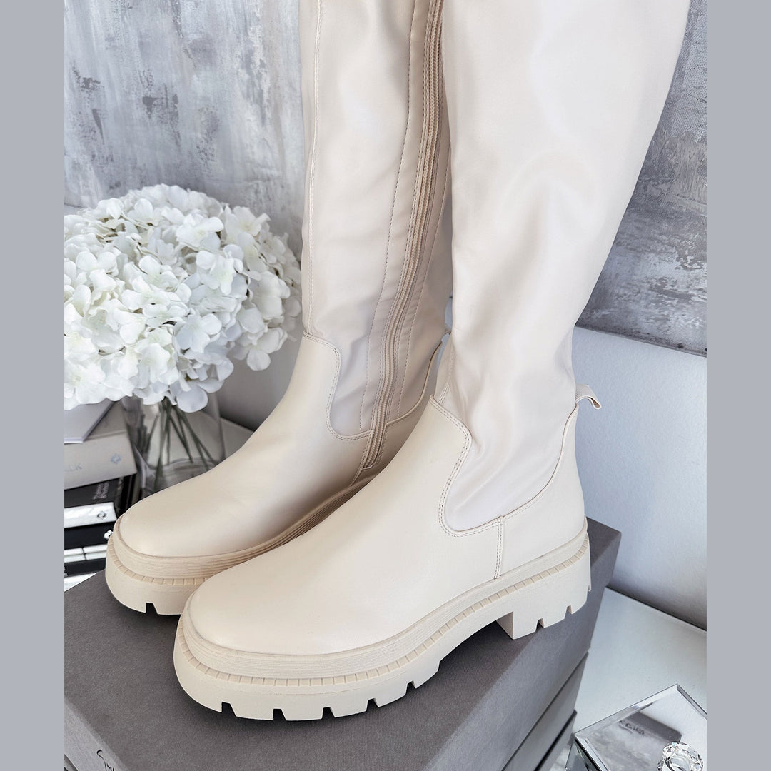 Bettina | Bottes hautes beiges à plateforme
