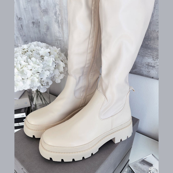 Bettina | Bottes hautes beiges à plateforme