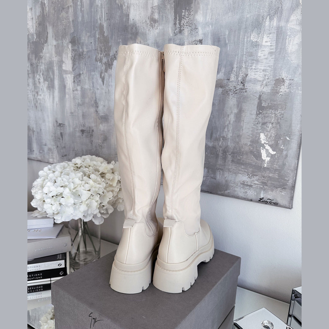 Bettina | Bottes hautes beiges à plateforme