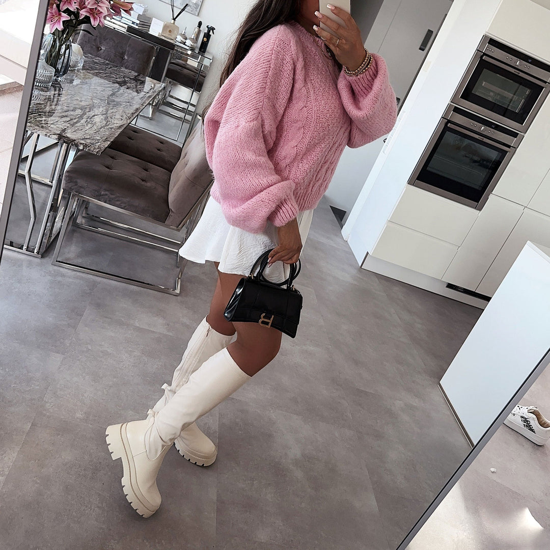 Bettina | Bottes hautes beiges à plateforme