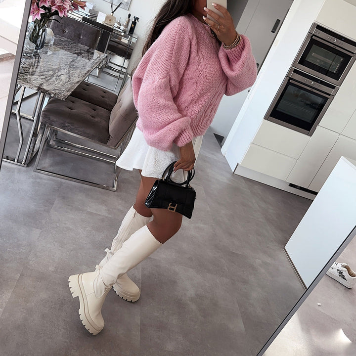 Bettina | Bottes hautes beiges à plateforme