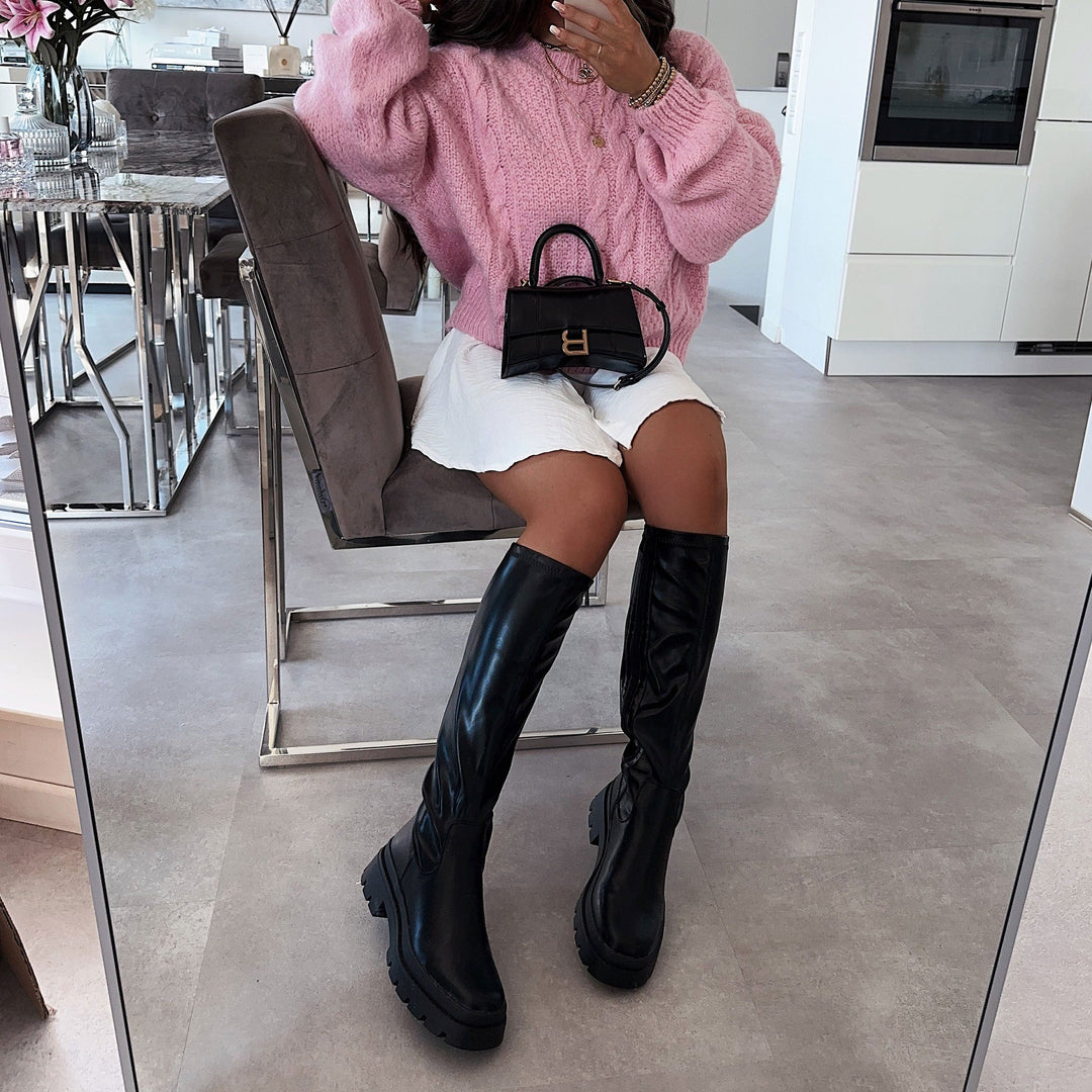Clarisse | Bottes hautes noires à plateforme