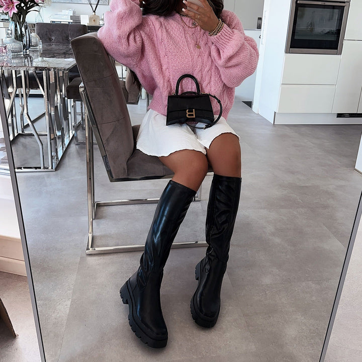 Clarisse | Bottes hautes noires à plateforme