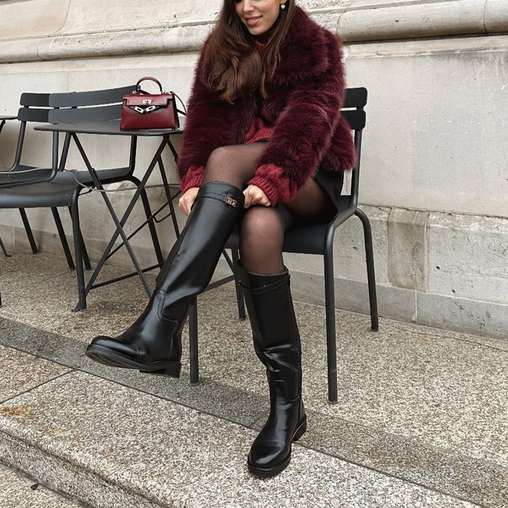 Salomé | Bottes hautes noires à boucle décorative