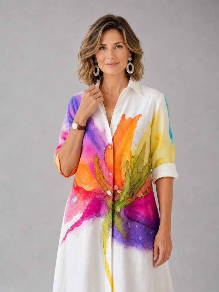 Suzanne — Robe chemise à imprimé aquarelle