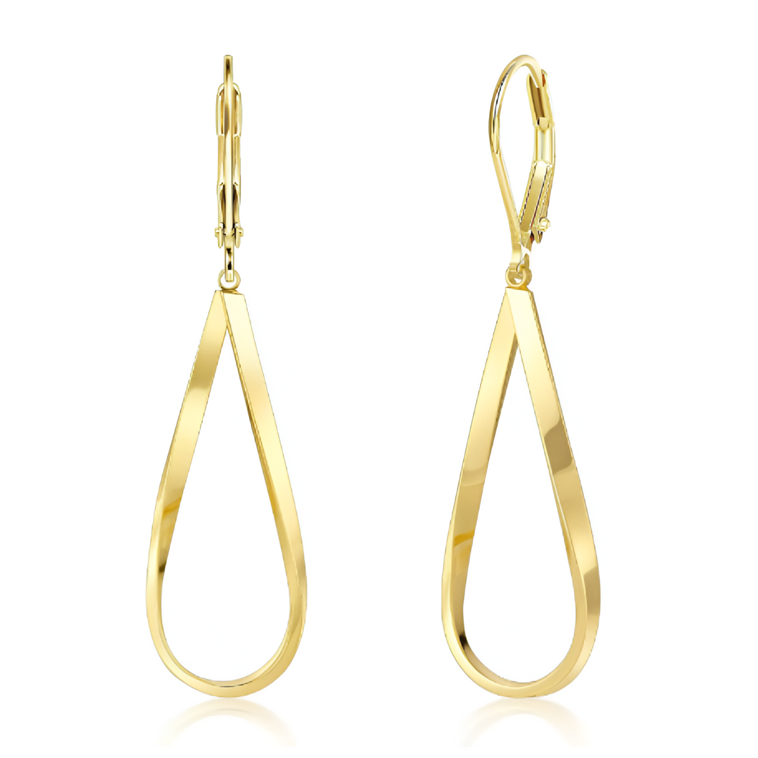 Torsade Dorée | Longues boucles d'oreilles dorées à la forme torsadée – Vue 01