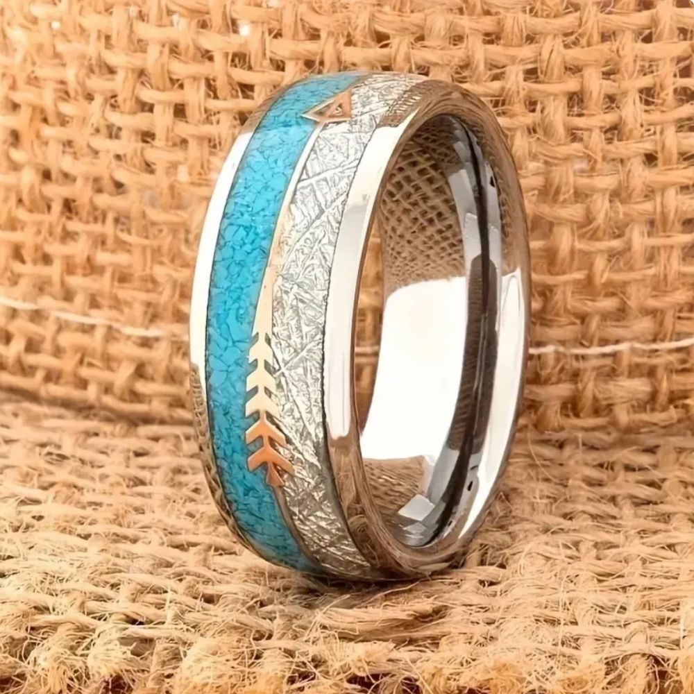 Ruban Côtier | Bague avec incrustation turquoise et bordure claire – Vue 01