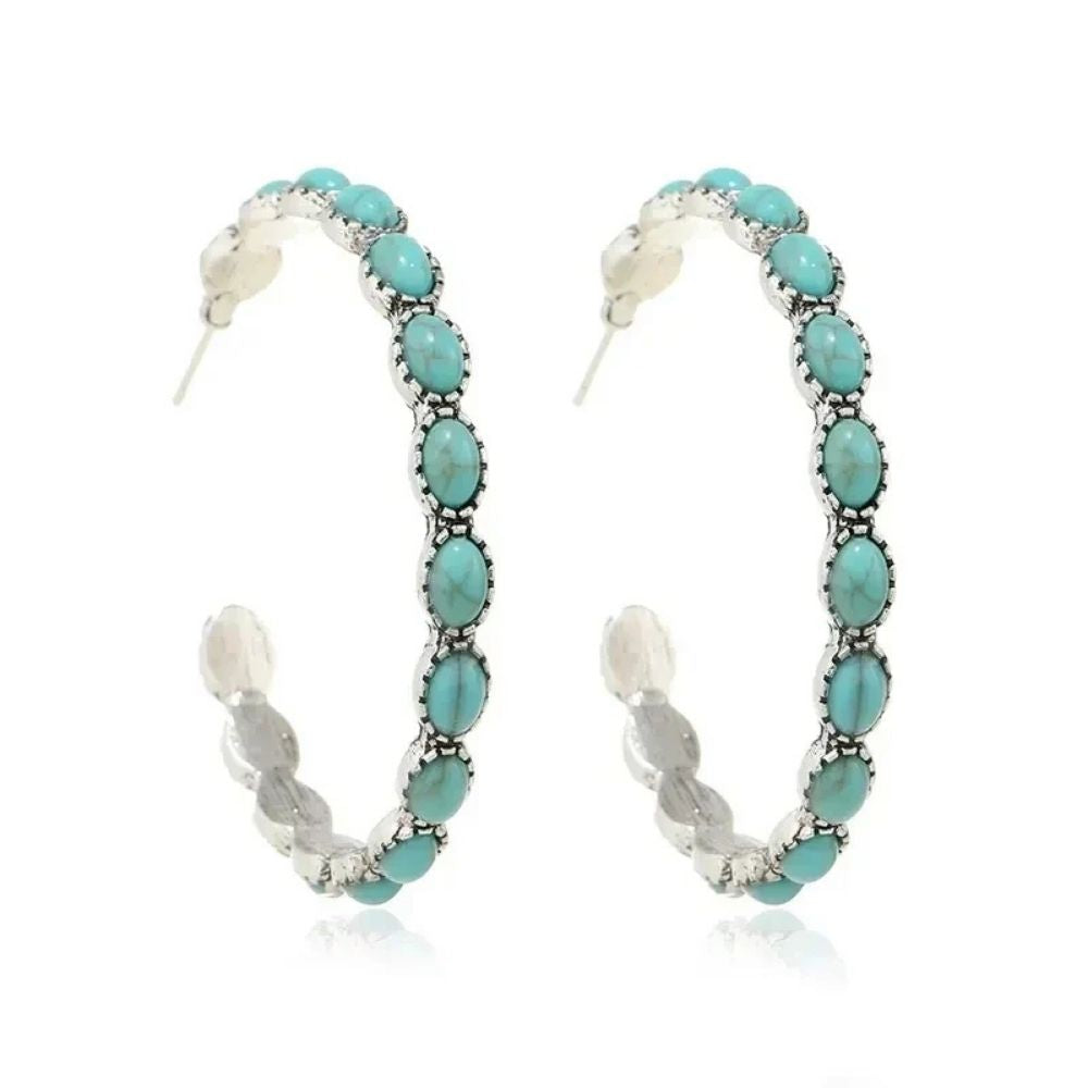 Cercle Bohème | Créoles ouvertes avec pierres turquoise ovales – Vue 02