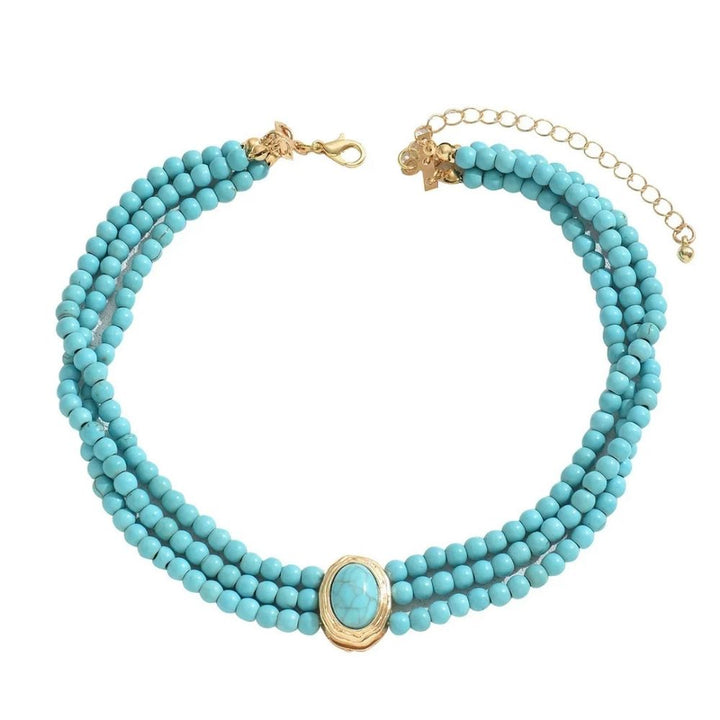 Théa | Collier à trois rangs avec perles turquoise – Vue 02